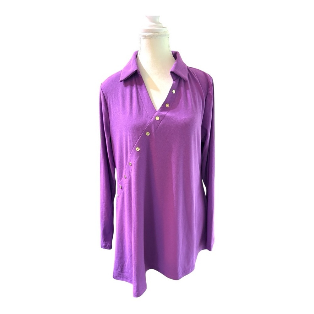 Purple Women with Control by Renée Greenstein Long Sleeve Blouse - Size L